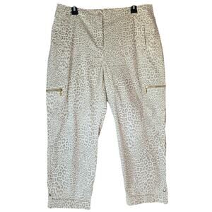 Chico’s Leopard Crop Cargo Pants Gold Zipper Size 2